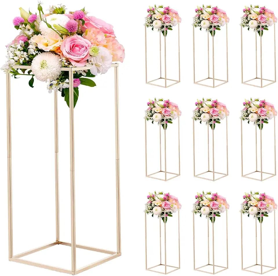 VEVOR Wedding Flower Stand, 10PCS 23.62-inch Column Flower Stand, Floral Stands with Hidden Screw, Rectangular Cubic Floral Display Rack for Wedding, Party, Birthday, Home,French Gold Centerpiece Stands