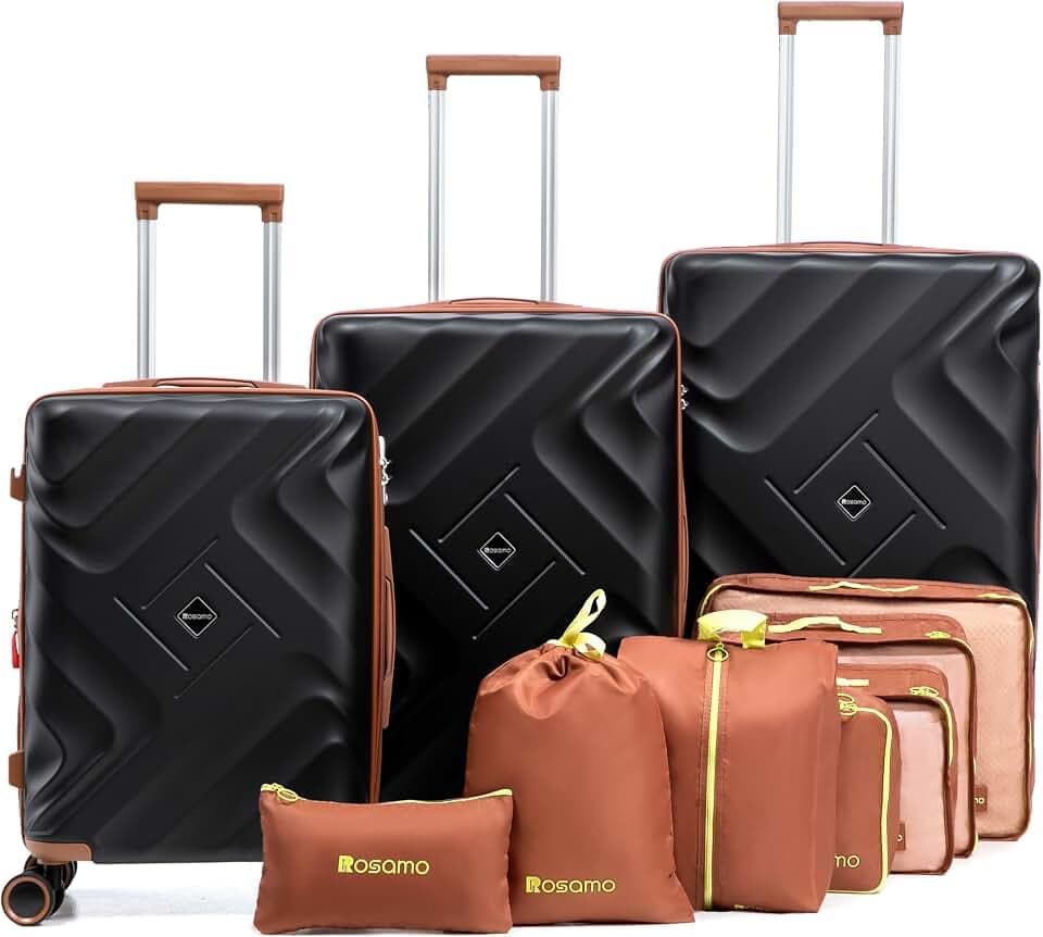 Rosamo 10 piece Luggage Set Expandable Suitcase 22x14x9 Airline Approved Carry on, ABS Hard Case Suitcases with Spinner Wheels,TSA Lock