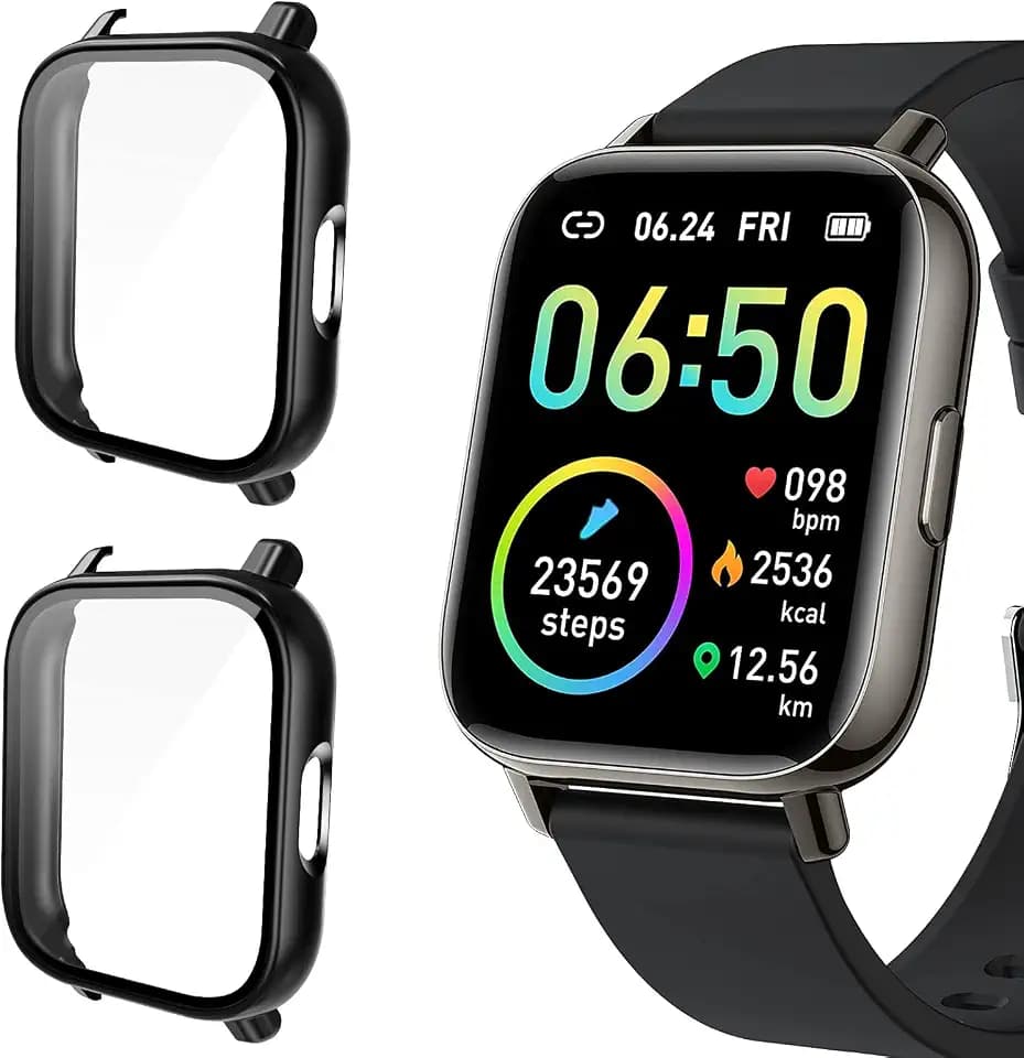 [2 Pack] P32 1.69inch Smartwatch Hülle mit Glas Displayschutz, PC All-Around Schutzhülle Case für Glory fit Donerton P32, Judneer P32, Ordtop P32, Togala P32, Schwarz*2