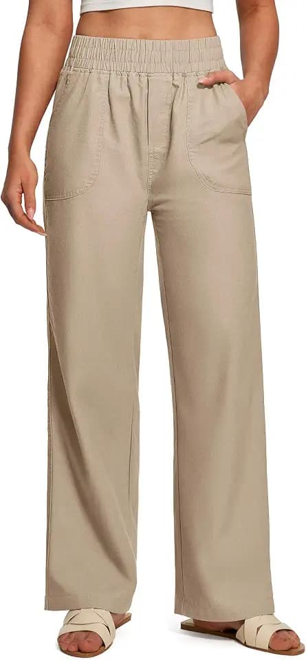 IUGA Women's Linen Pants Wide Leg High Waisted Dressy Casual Summer Beach Lounge Breathable Linen Trousers with 2 Pockets