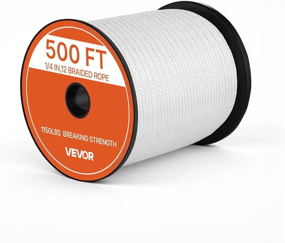 VEVOR Polyester Rope 1/4 in x 500 ft Solid Braid Marine Utility Rope White
