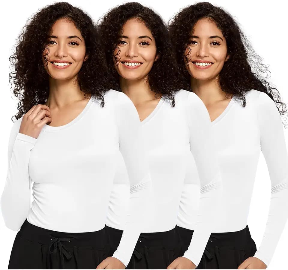 COZYFIT 3 Pack Underscrub Long Sleeve Women, Scrubs Undershirts, Crew Neck