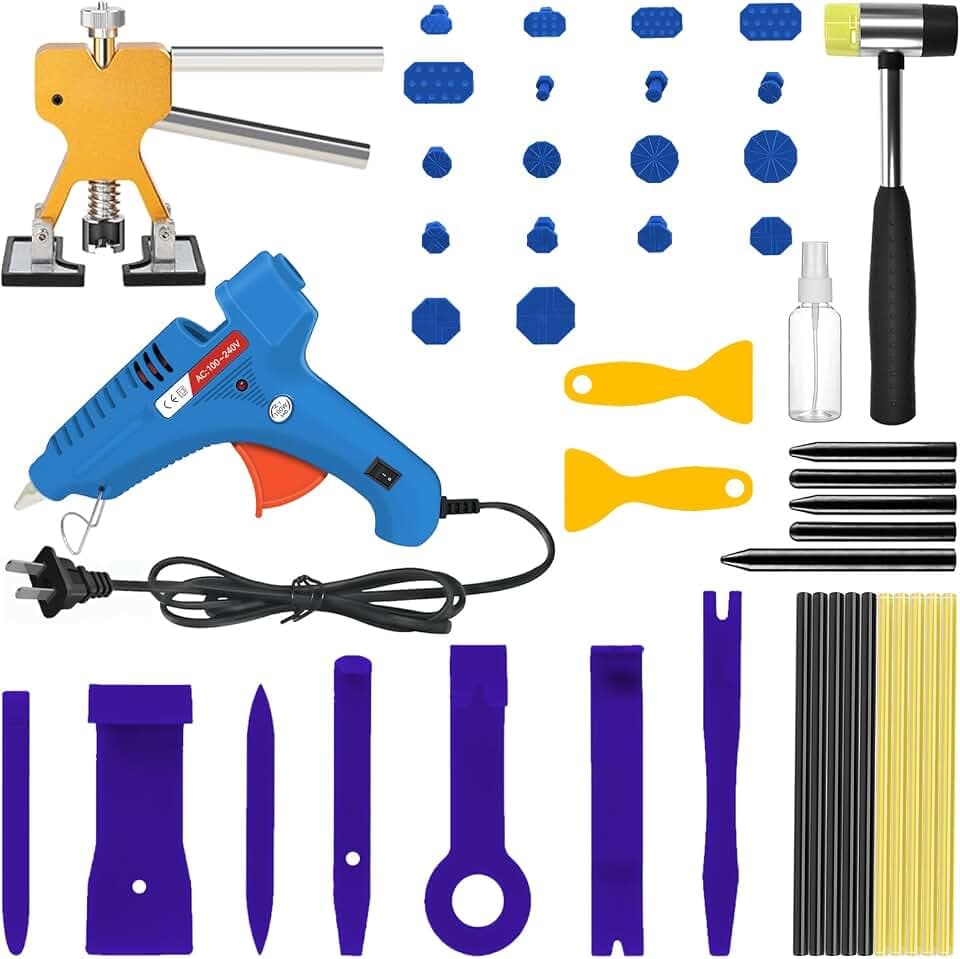 Dent Puller Kit,47PCS Car Dent Puller,Dent Removal Kit,Paintless Dent Removal Kit,Car Dent Repair Kit,Dent Removal Kit,Paintless Dent Removal Kit With Bridge Puller,Repair Pen and Wobble Tool (yellow)