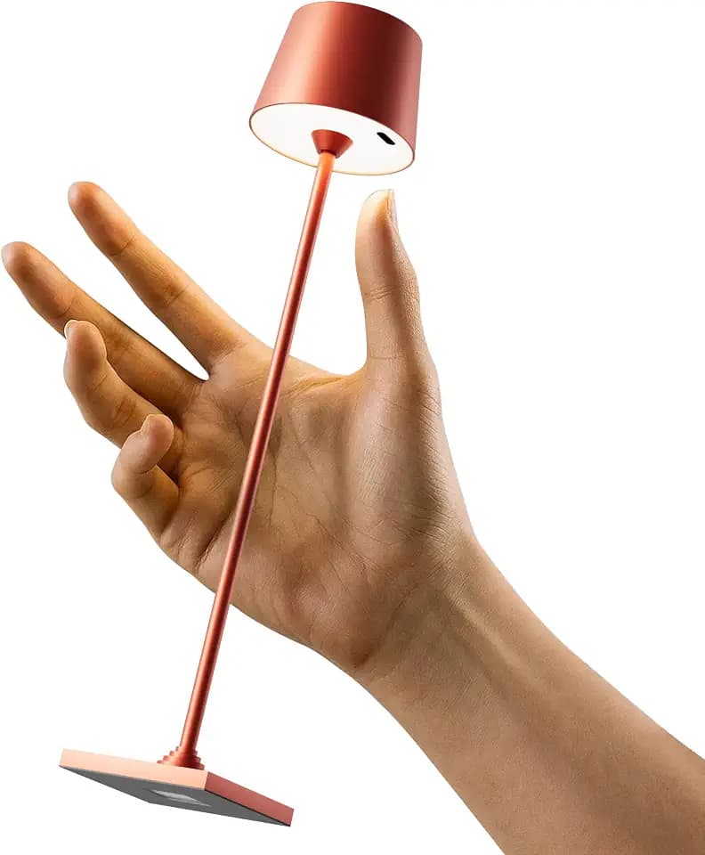 Timjorman Compact Cordless Table Lamp, Rechargeable LED Night Light, Dual Light Source (RGB Top & Warm Bottom), Touch Control & Timer, Metal Lamp for Bedroom & Kids Room (Red 1-Pack)