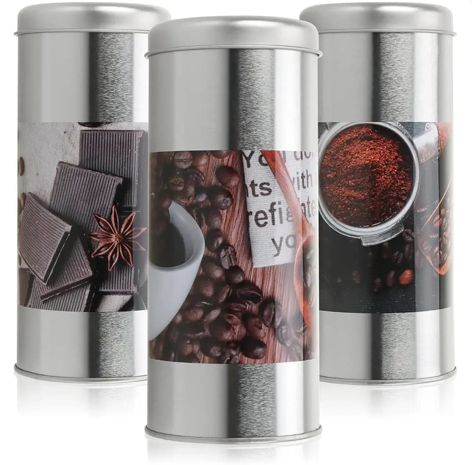 com-four® 3x Kaffeepaddose, Metalldose für Kaffeepads, Dekodose mit Deckel