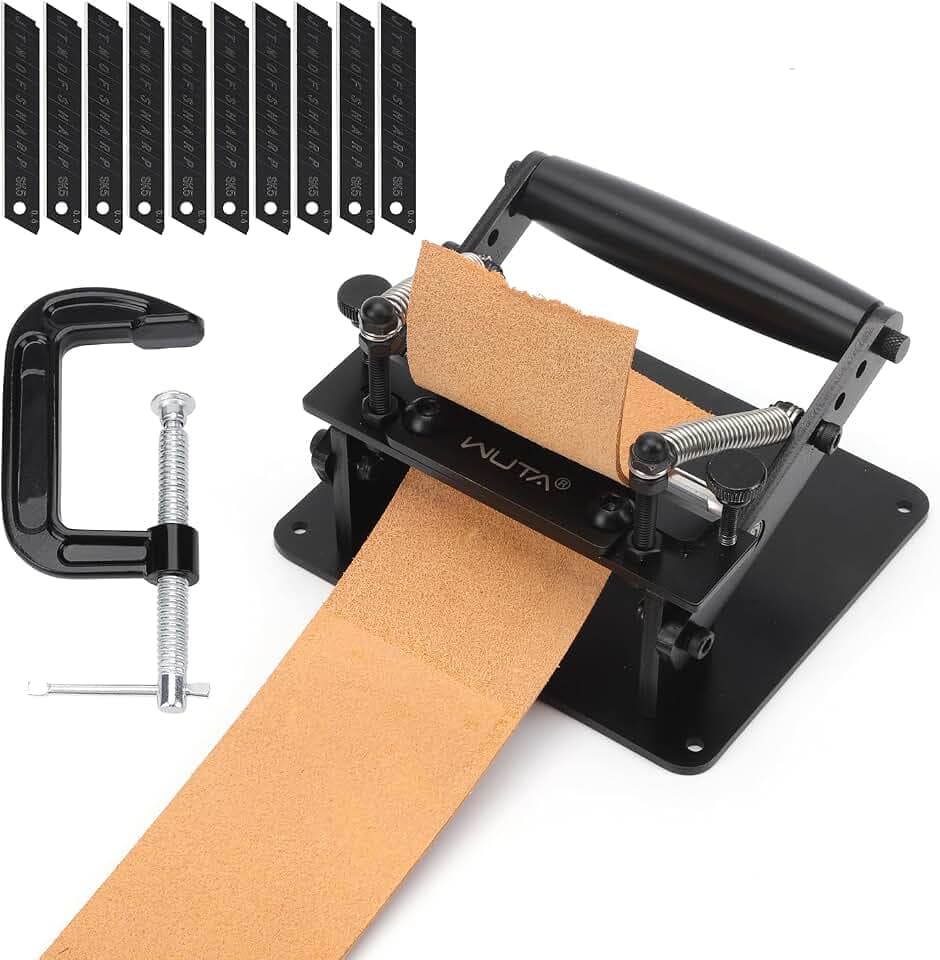 WUTA Leather Skiver,Upgraded Manual Leather Skiving Machine with D-Clip,Strap Cutting Thinning Tools,Leather Working Tools Leather Cutting Machine for DIY Leathercraft (Black)