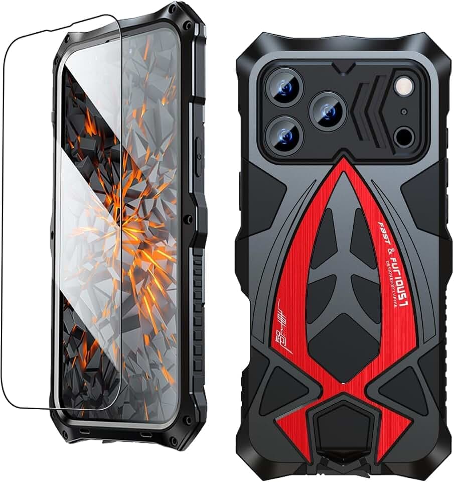 Military Grade Case for iPhone 17 Pro Max / 18 Pro Max - Black+Red