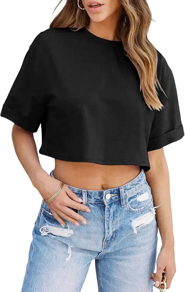 Tankaneo Womens Crop T-Shirts Summer Half Sleeve Cropped Tops Y2K Going Out