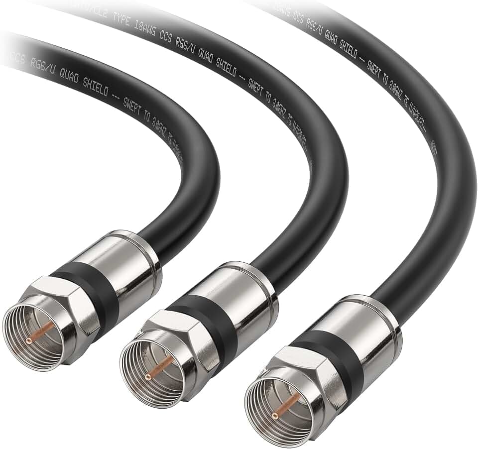 Cable Matters 3-Pack RG6 Coaxial Cable, CL2, Quad Shield, 3ft, Black