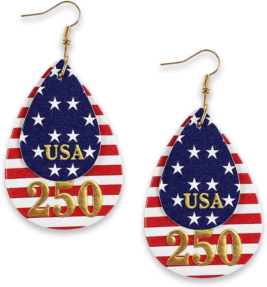 NovaStl 250 Anniversary USA Merchandise 4th of July Outfits for Women, Patriotic American Flag Lightweight Teardrop Dangle Earrings for Independence Day Patriotic Jewelry Accessories