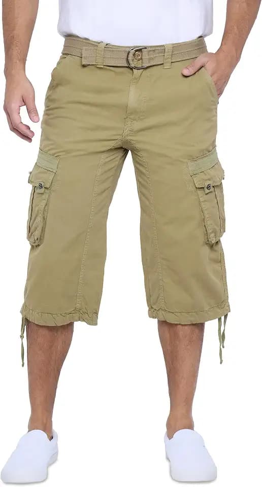 X RAY Men's Belted Long Cargo Shorts for Men, Below Knee Length Mens Cargo Shorts, 3/4 Pants (Big and Tall Shorts for Men)