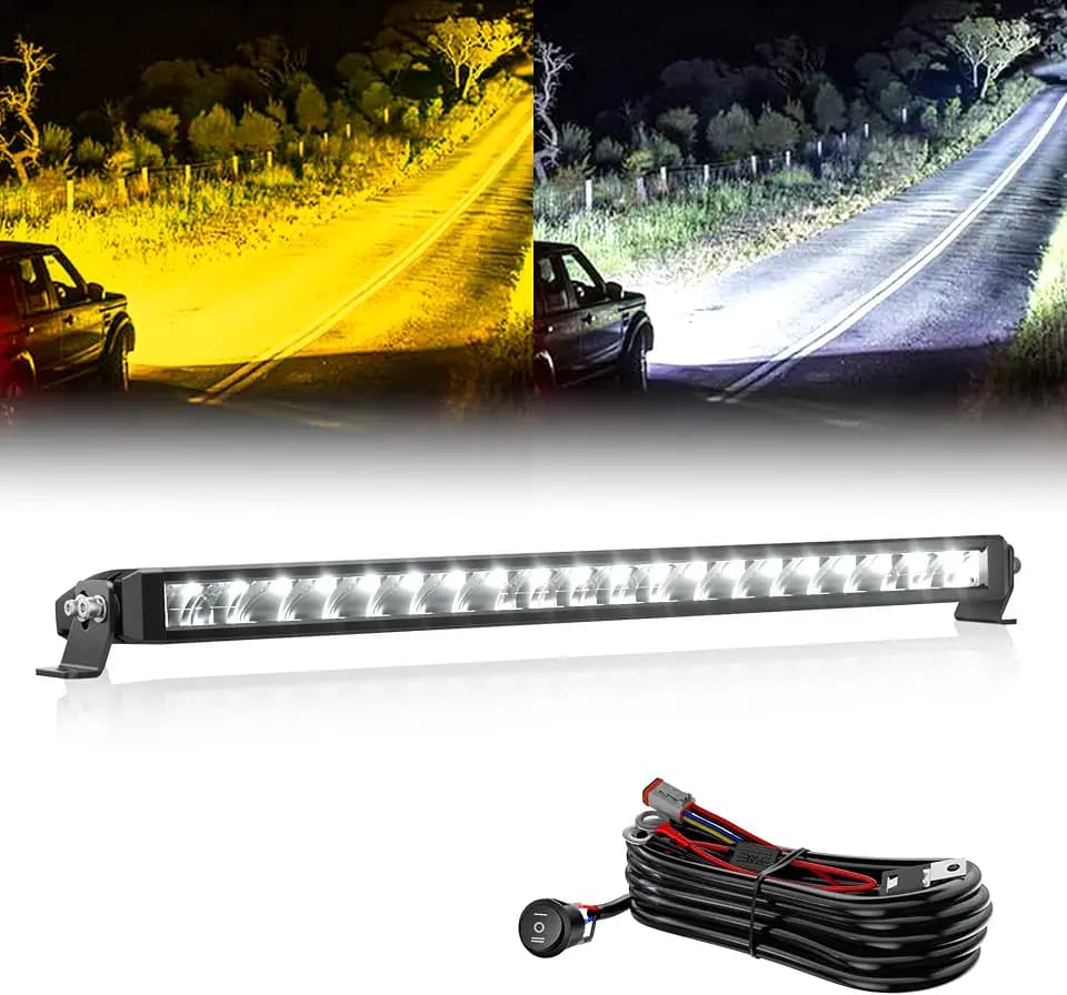 White Amber LED Light Bar 22 Inch Slim with Harness for Truck