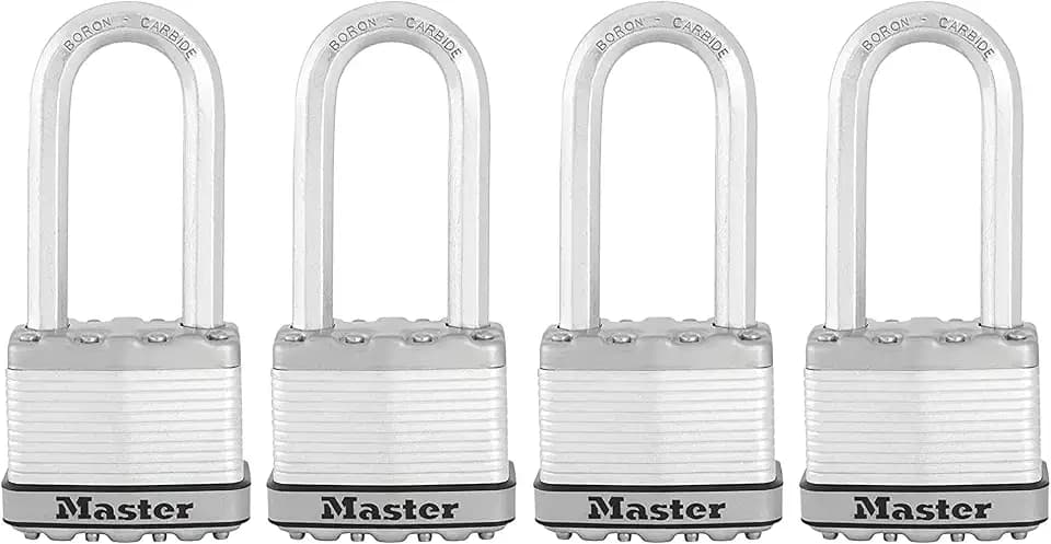 Master Lock M5XQLJ Magnum Heavy Duty Outdoor Padlock with Key, 4 Pack Keyed-Alike