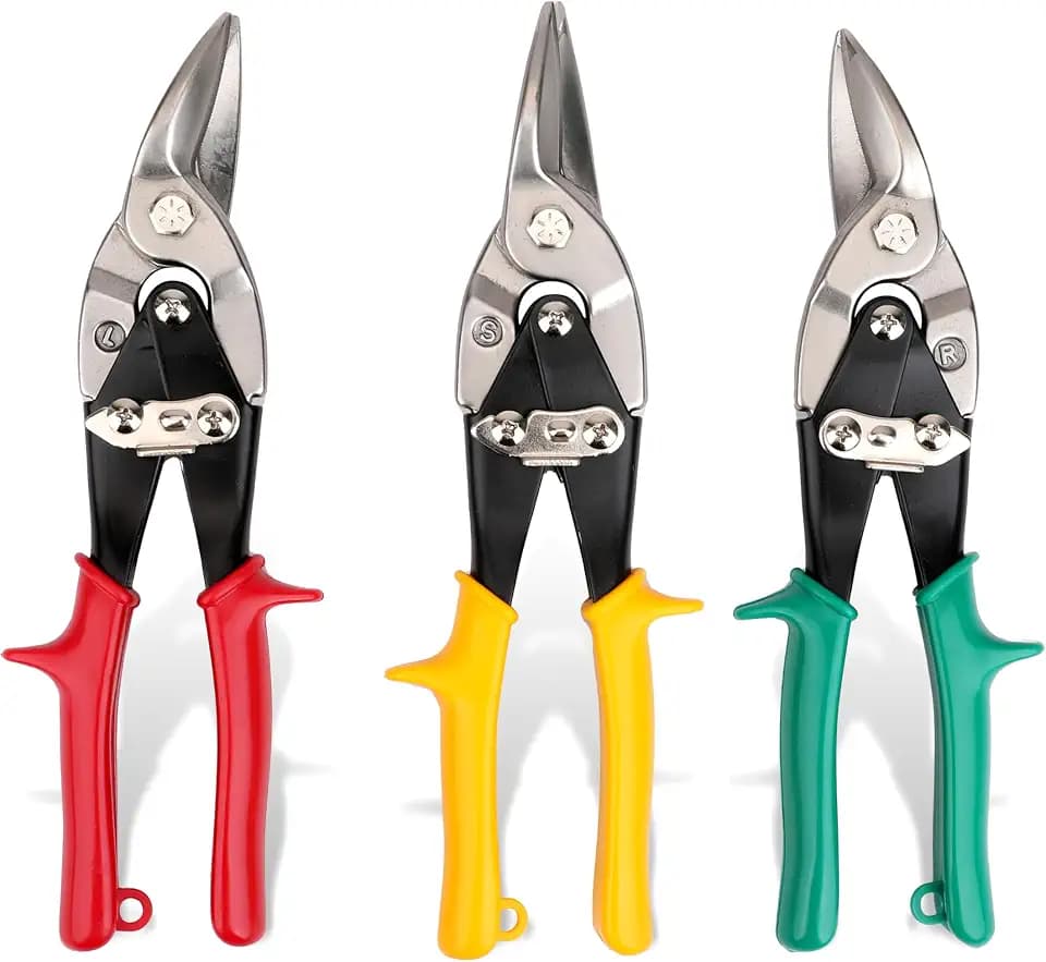 TEMPEST 3 Piece Aviation Snip Set, 10 Inch Metal Shears with Classic Sleeve Handles & Cr-V Serrated Blades for Straight, Left & Right Cuts, for Sheet Metal, Gutters, HVAC & Home DIY