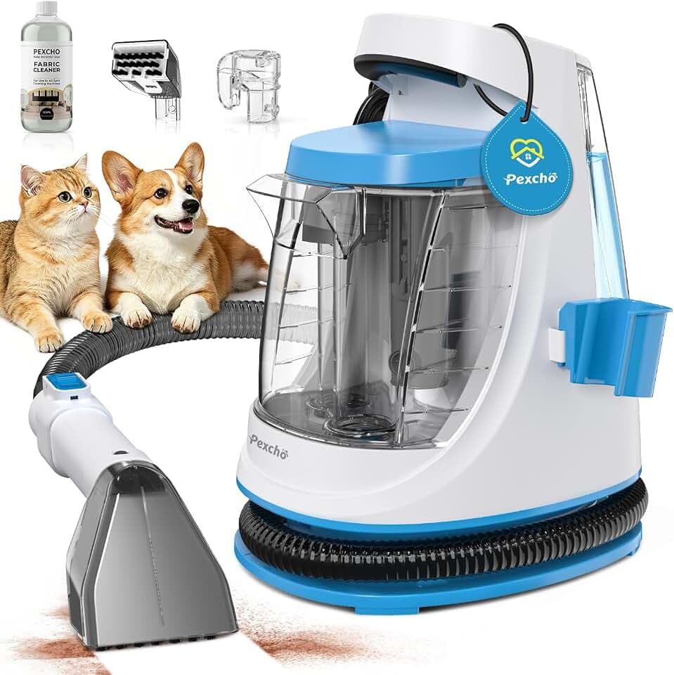 PEXCHO Polsterreiniger Gerät 550W Waschsauger für Teppich, Sofa & Autositze, Teppichreiniger Nasssauger gegen Tierflecken und Gerüche, 18kPa mit Selbstreinigungsfunktion, Zubehör für Waschsauger