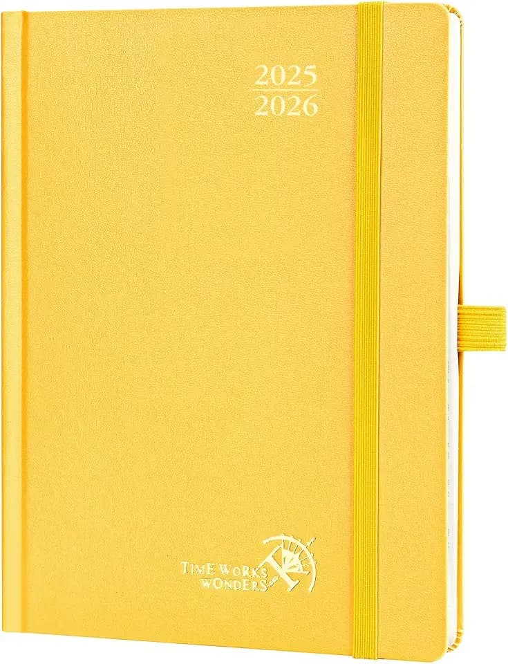 POPRUN Kalender 2025 2026 Buchkalender Hardcover, ca. A5 (22 x 16,5 cm), 17-Monate-Terminplaner (Aug.2025-Dez.2026), Wochenplaner 1 Woche 2 Seite mit Zertifiziertem Papier - Hellgelb