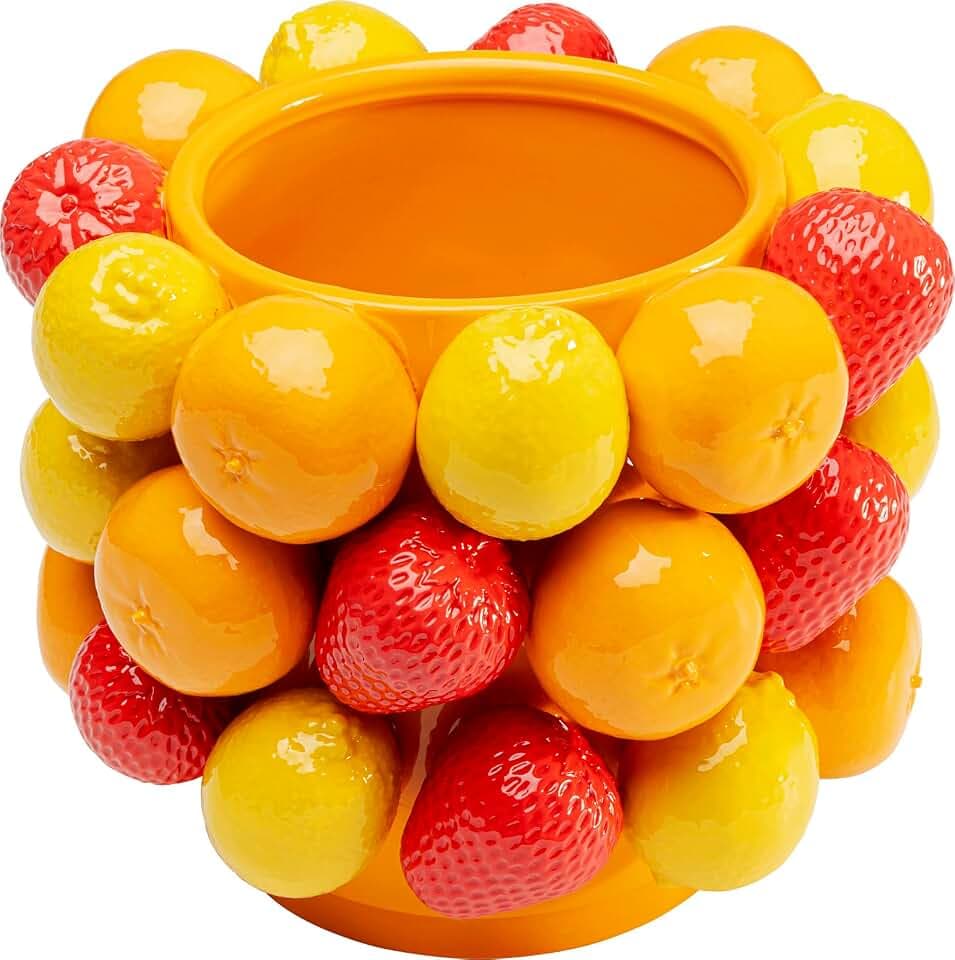 Kare Design Vase Fruit Parade, Gelb/Rot, Höhe 20cm, Porzellan, Blumenvase, Deko, Gefäß für Blumen, Tischvase, Wohnzimmer