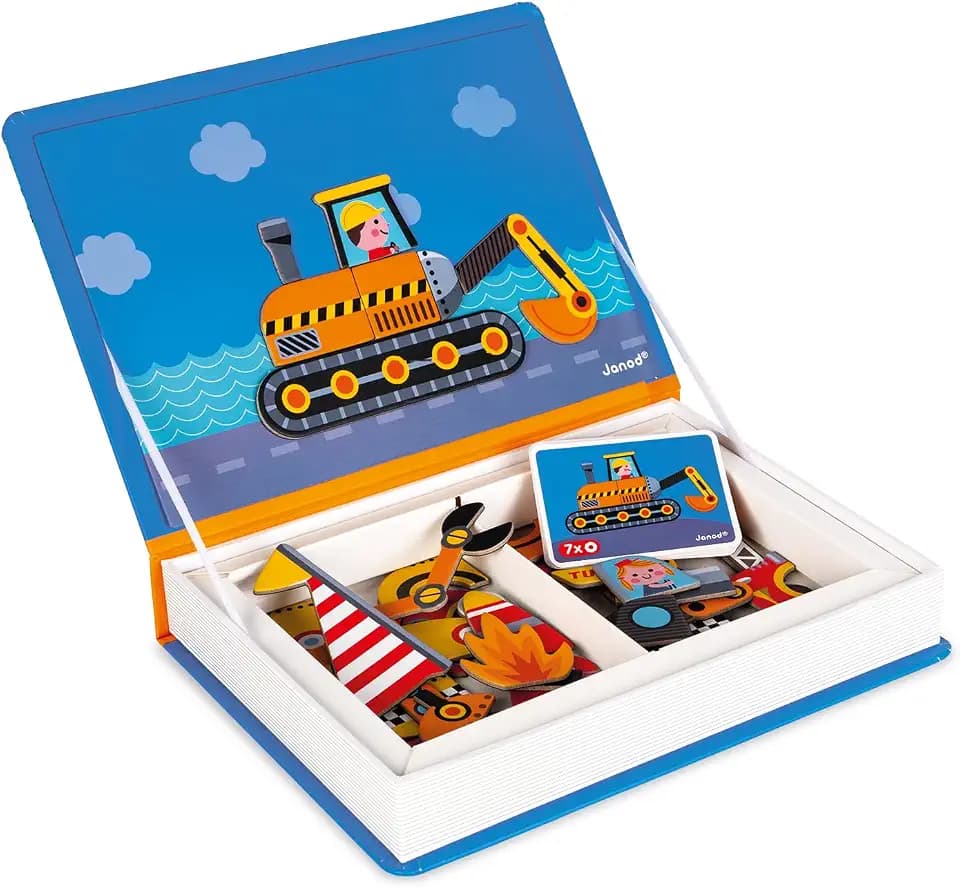 Janod Magneti'Book Rennwagen, magnetisches Lernspiel, 50 Teile, Entwicklung der Feinmotorik und Vorstellungskraft, ab 3 Jahren, J02715