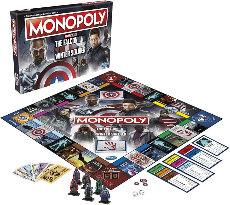 Monopoly: Marvel Studios The Falcon and The Winter Soldier Edition, Brettspiel für 2-6 Spieler, ab 14 Jahren, Mehrfarbig