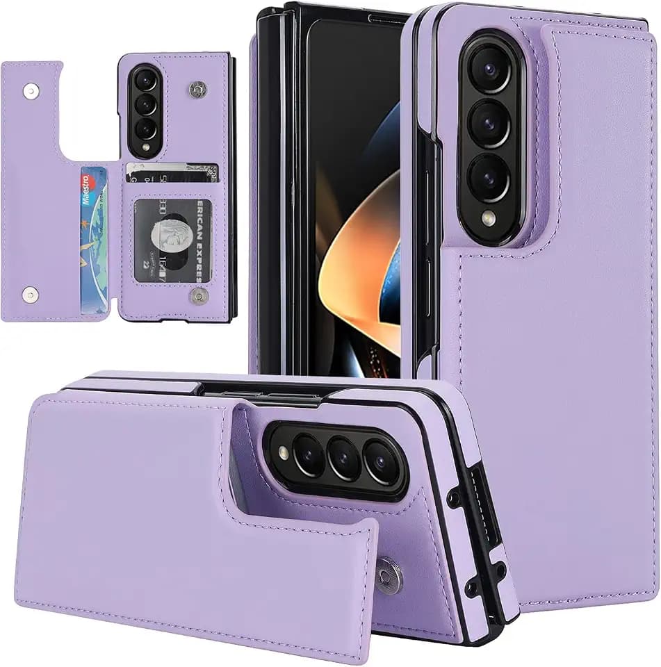 Asuwish Compatible with Samsung Galaxy Z Fold 3 5G 2021 Wallet Case Card Holder Stand Credit ID Slot Leather Flip Accessories Kickstand Phone Cases for ZFold3 Z3 Fold3 3Z ZFold35G Women Men Purple
