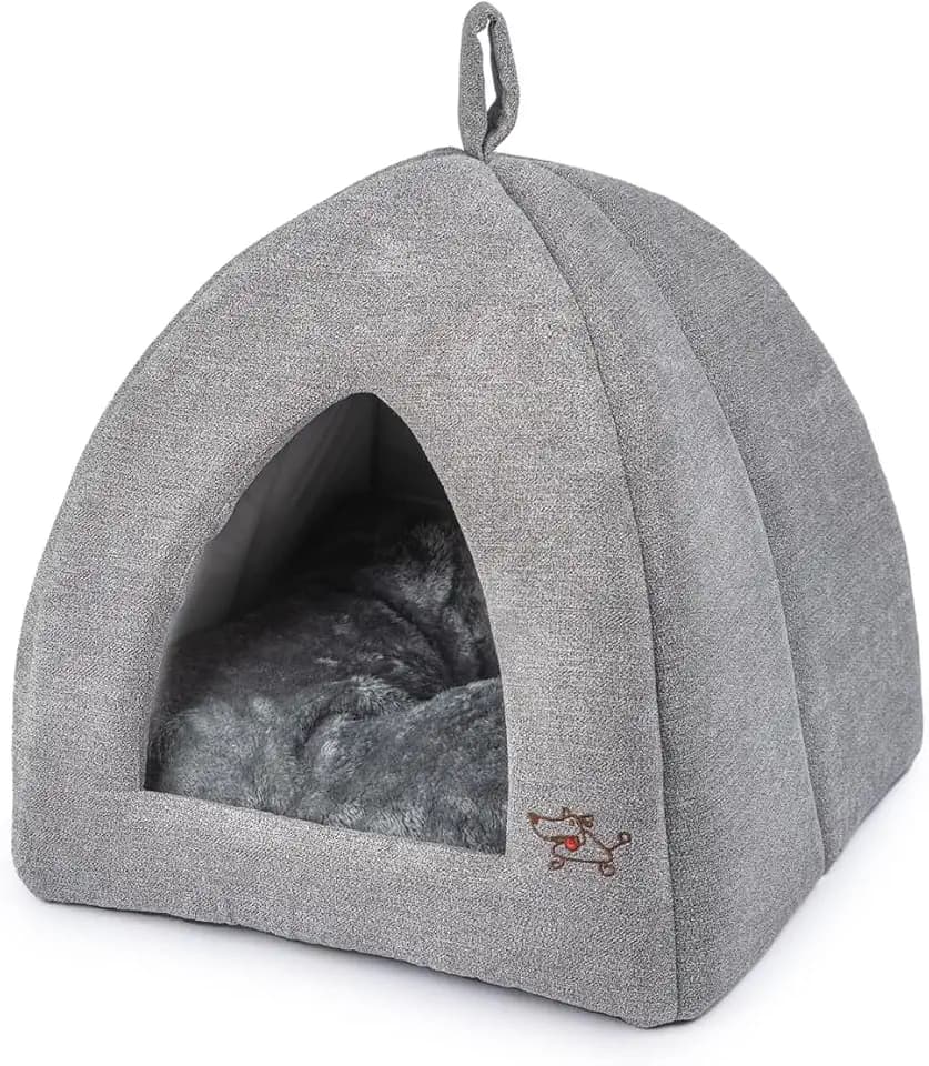Best Pet Supplies Cat Bed for Indoor Cat, Domed Tent House with Removable Pillow, Covered Cat Cave for Small Dog, Puppies and All Breeds of Cats - Gray, 20 x 20 x H:22"