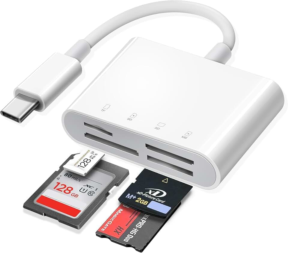 USB C SD Card Reader for iPhone 15 16/iPad/MacBook/Mac, xdgeLoad 4 Slots Type C Reader Supports SD/Micro SD/MS/XD-Picture (xD) Cards, Trail Camera Card Adapter Plug and Play