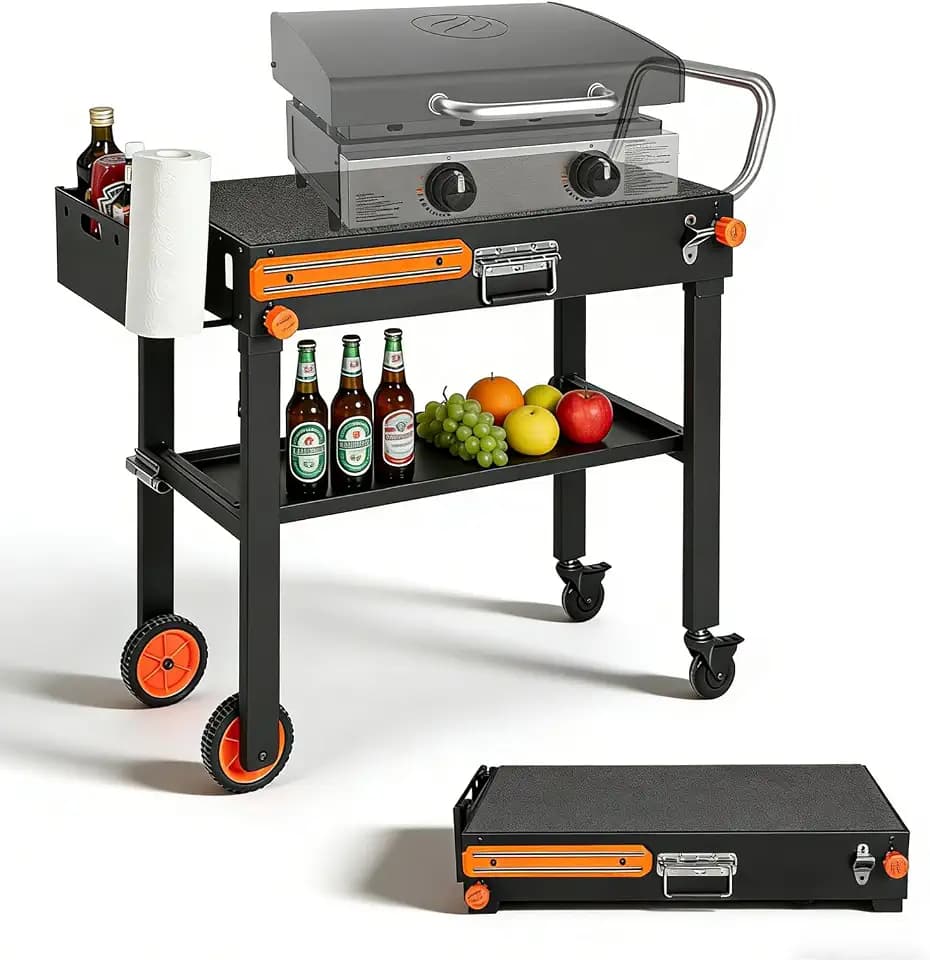 Foldable Heavy-Duty Grill Cart, Blackstone Stand Compatible with Blackstone 17/22”Griddle, Grill Table Designed for Outdoor and BBQ Enthusiasts, Easy to Move, Ideal for Camping and Backyard Party