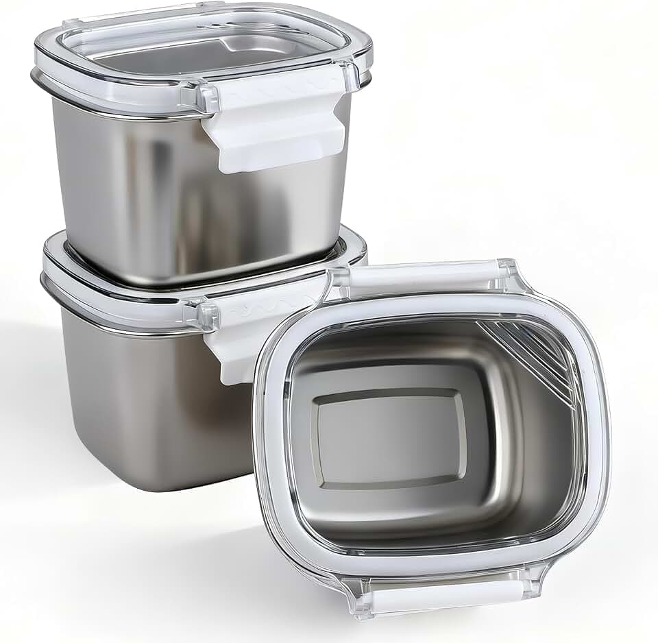 3 Piece 450ml/15.25oz Stainless Steel Containers with Lids