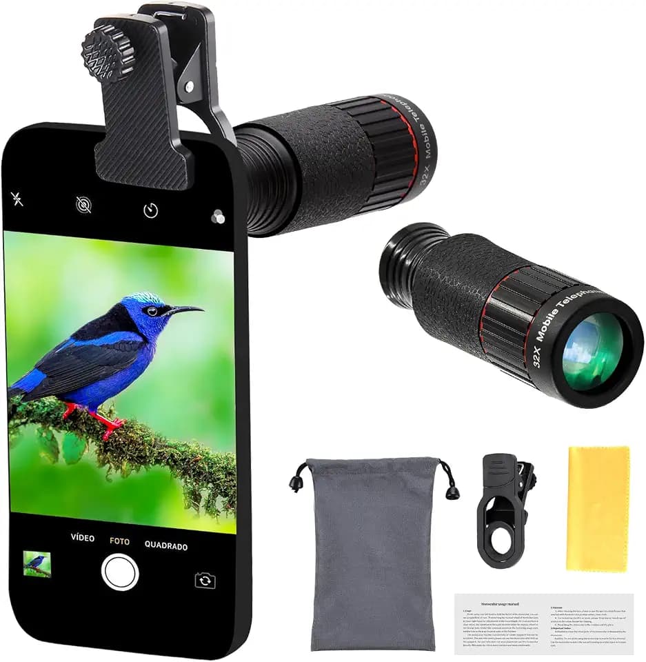 Telephoto Lens for iPhone and Android 32X Long Time Focus Zoom Phone Camera Lens with Phone Clip for Picture and Video Shooting