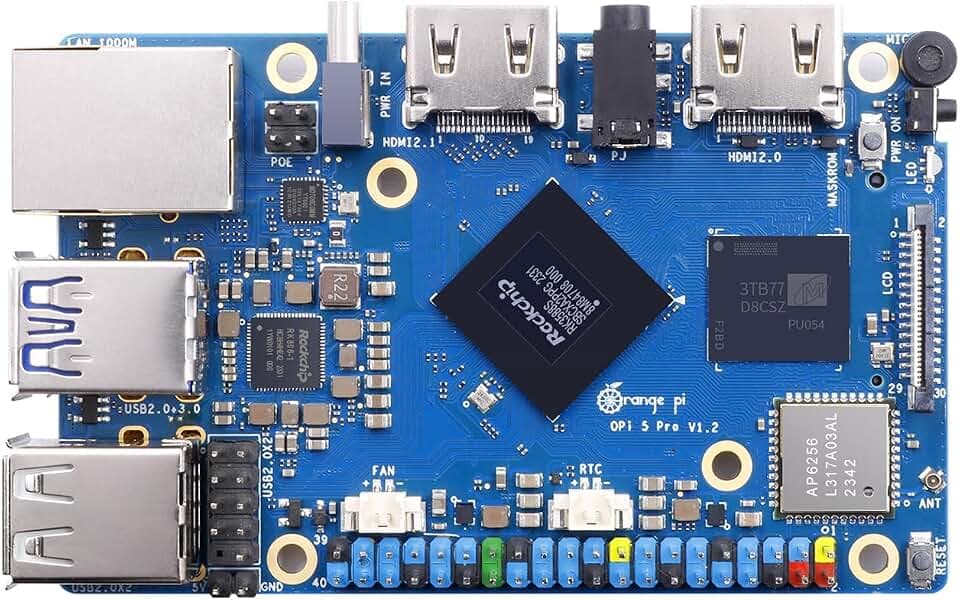 Orange Pi 5 Pro 4GB LPDDR5 8 Core 64 Bit RK3588S Single Board Computer, 8K Video Decoding 2.4GHz Frequency WiFi Bluetooth Open Source Board Run Orange Pi OS, Android, Debian, Ubuntu
