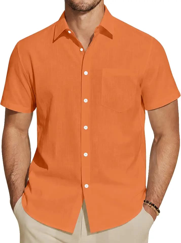 J.VER Leinenhemd Herren Hemd Kurzarm Leinenshirt Freizeithemd Businesshemd Sommer Casual Regular Fit Shirt