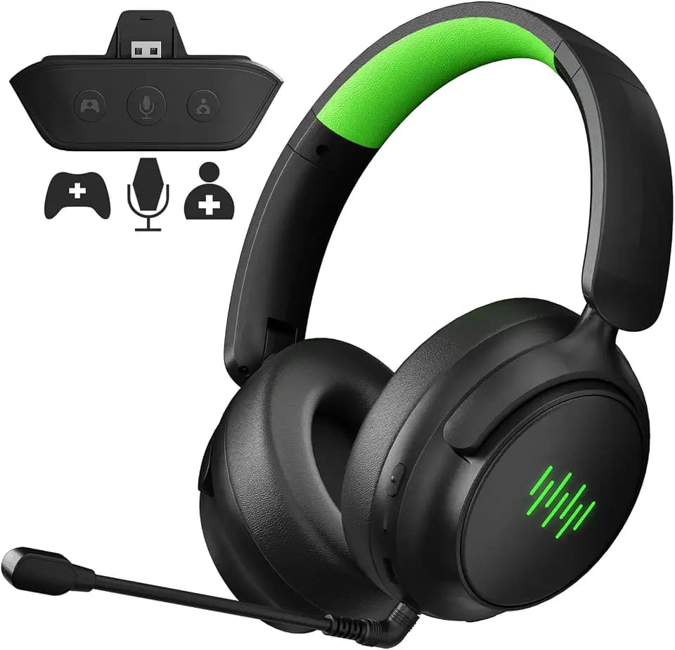 Dinosoo Wireless Gaming Headset for Xbox One Series X/S with Game/Chat Audio Balance, Mic Mute, 3D Surround Sound, Foldable Bluetooth Headset Works with PS5, Mac, PC, NS‌ - Long Battery Life