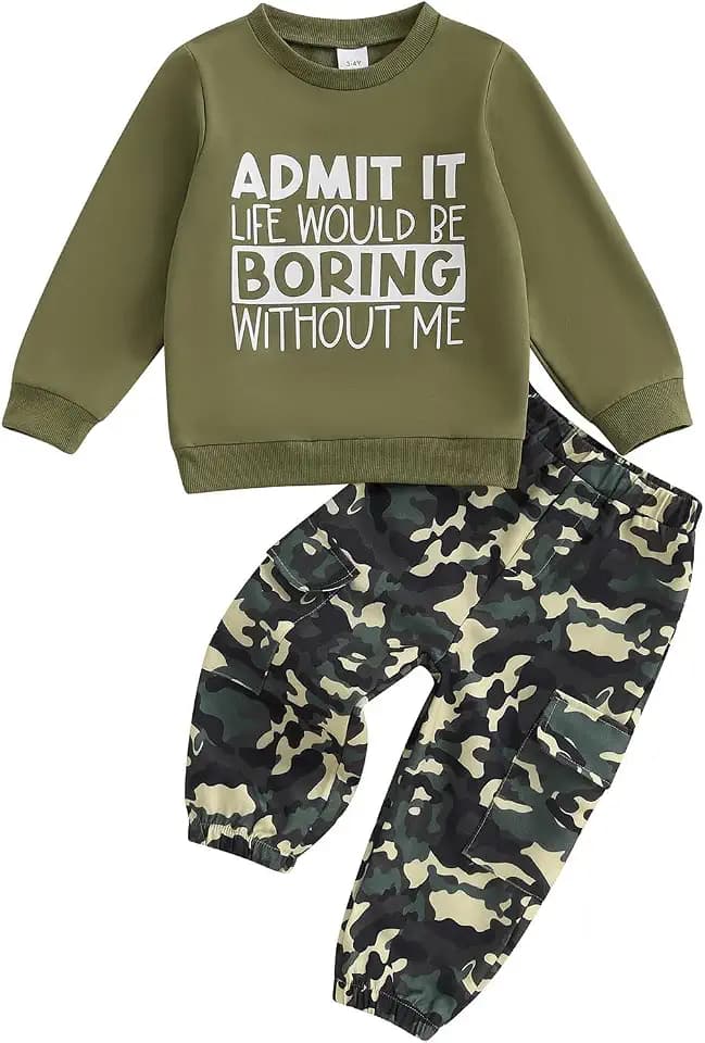 Toddler Baby Boy Fall Clothes Tops Camouflage Pants 2Pcs Outfits