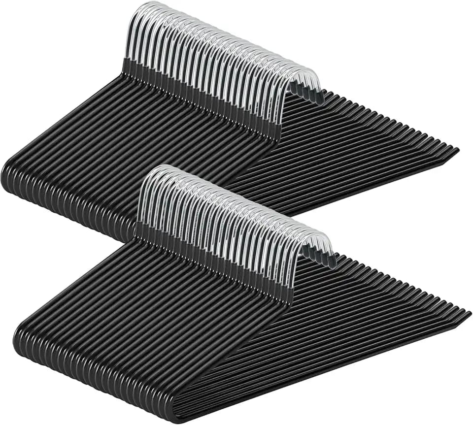 ABHENG Hosenbügel aus Metall, 50er-Pack, Kleiderbügel für Hosen mit offenen Enden, platzsparend, rutschfest, einfaches Aufhängen, 38B x 13H cm, Schwarz,AIY0550B