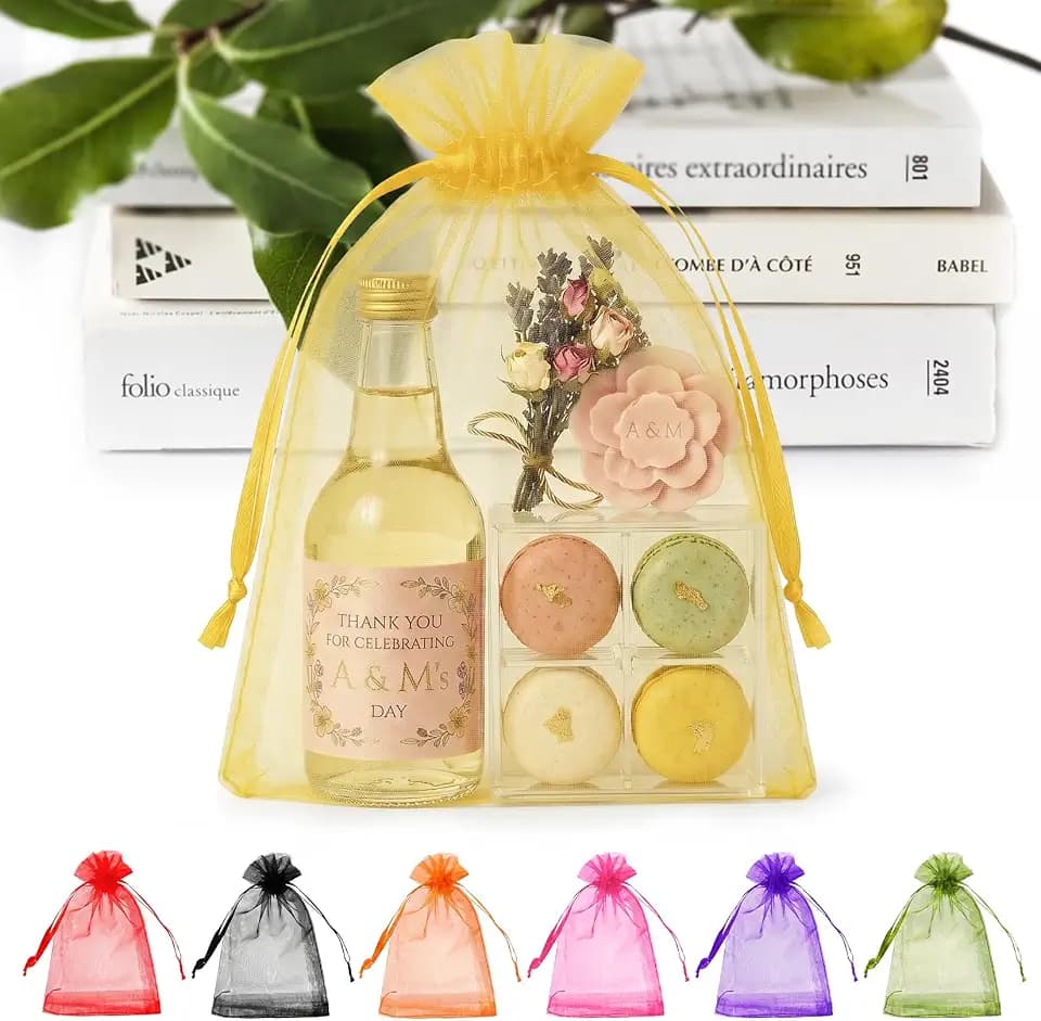 ANZNKU 50PCS Organza Bags 6x9 Gold Small Mesh Gift Bags Drawstring Bulk