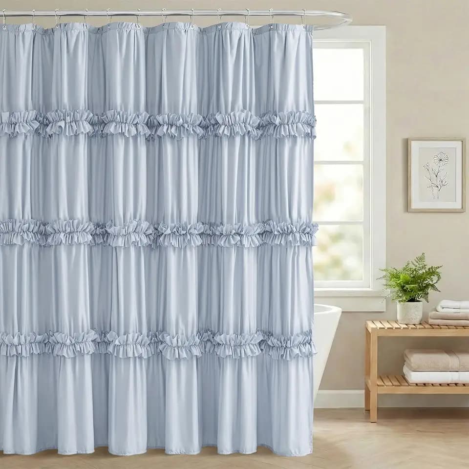 LIPA Boho Rustic Fog Blue Ruffle Shower Curtain 72x72 Inches