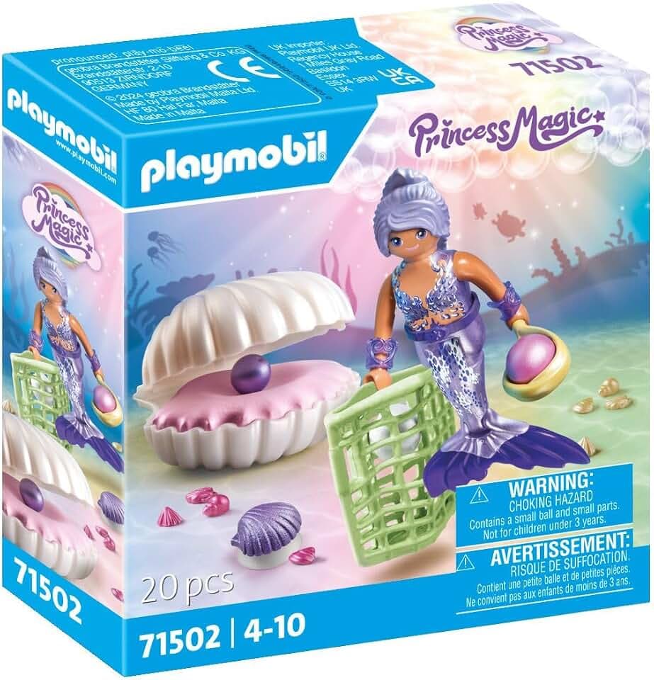 PLAYMOBIL Princess Magic 71502 Meerjungfrau mit Perlmuschel, inklusive Muschelschatulle und Dekomuschel zum Befestigen auf glatten Flächen, Zauberhaftes Spielzeug für Kinder ab 4 Jahren
