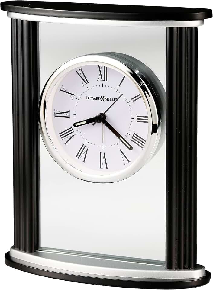 Howard Miller Cambridge Tabletop Clock – Wood & Glass Alarm Clock, Quartz Silent Sweep, Roman Numerals, Luminous Hands