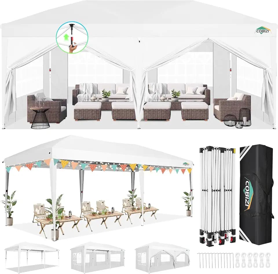 COBIZI Pavillon 3x6 Faltpavillon Wasserdicht Stabil Winterfest Faltbar Partyzelt mit 6 Seitenteilen Pop up Gartenpavillon UV Schutz 50+ Höhenverstellbar für Strand Hochzeit Camping, Weiß