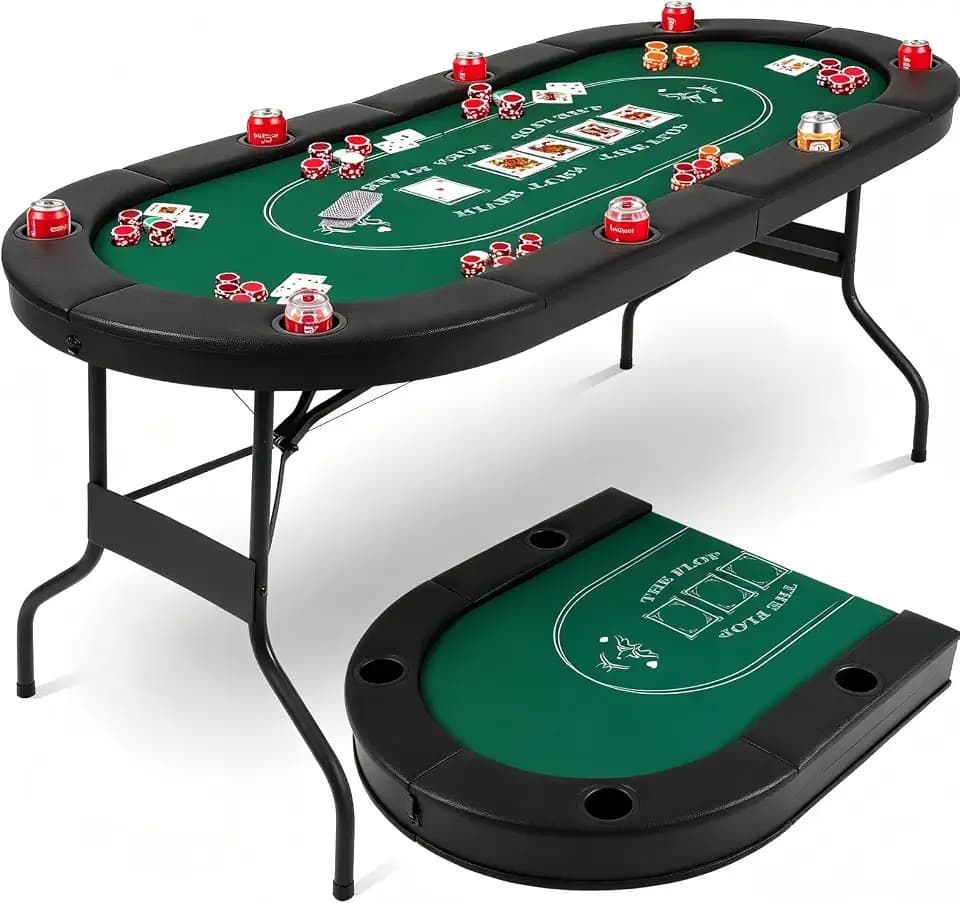 72-Inch Foldable Poker Table,8-Player Blackjack Table,Portable Poker Table