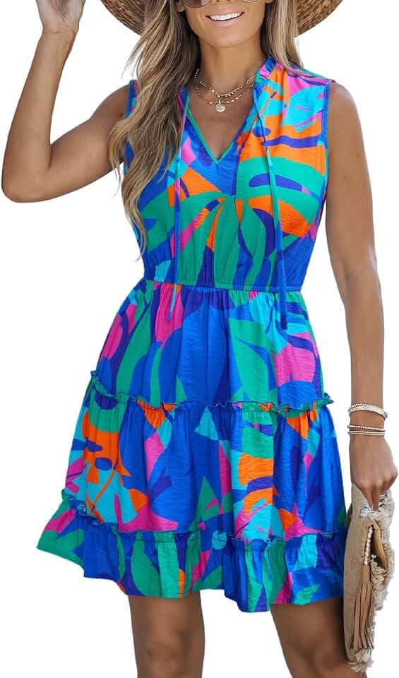 CUPSHE Women's Tie V-Neck Sleeveless Tiered Ruffle Mini Dress