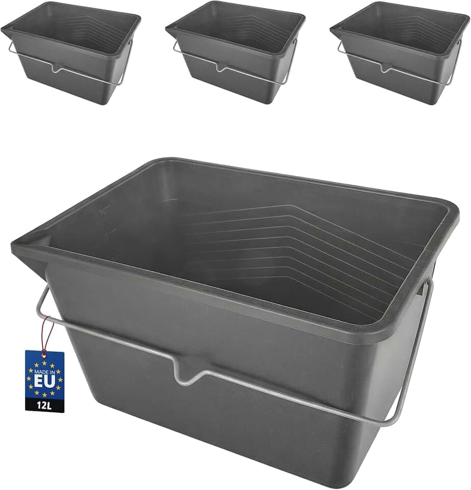 3er‑Set Farbeimer 12L – eckige Malereimer aus Kunststoff mit Metallgriff und Gießrand, stapelbar, leicht und robust, perfekt zum Mischen und Transportieren von Farbe bei Renovierungsarbeiten