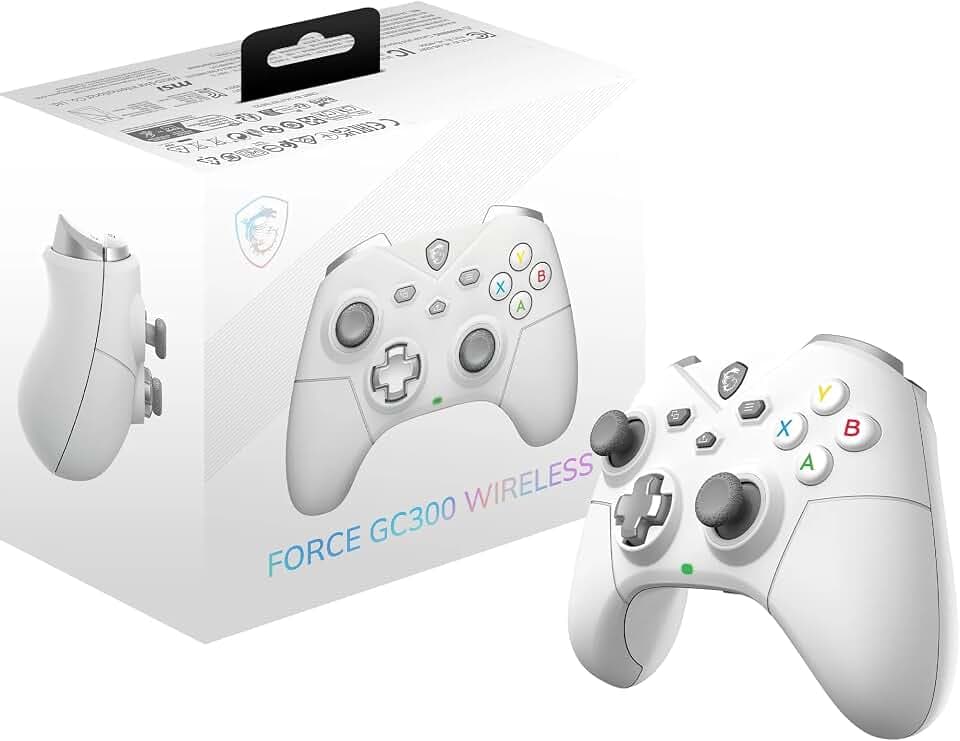 MSI FORCE GC300 WIRELESS WHITE PC Gamepad Controller - 2,4 GHz, Bluetooth, USB Typ-C auf A - kabelgebunden/drahtlos, 600mAh Li-Ionen-Akku (20h), austauschbare D-Pad-Abdeckungen, zwei Vibrationsmotoren