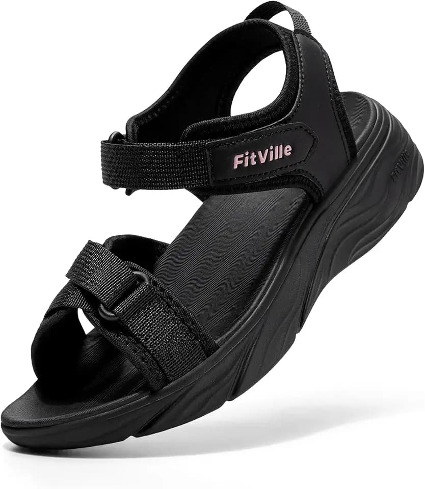 FitVille Wide Sandals for Women Orthopedic Walking Sandals with Adjustable Closures, Arch Support & Cushioning for Flat Feet Plantar Fasciitis, Stylish for All-Day Wear