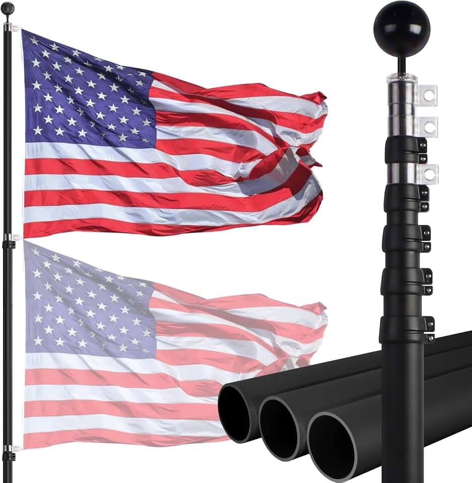 NELXINJO 20ft Telescopic Flag Pole for Outside House, Extra Thick Aluminum