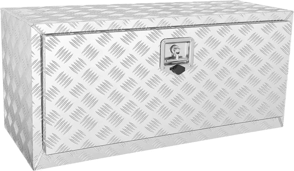 VEVOR Underbody Truck Box, 36"×17"×18" Pickup Storage Box, Heavy Duty Aluminum Diamond Plate Tool Box with Lock and Keys, Waterproof Trailer Storage Box with T-Handle Latch for Truck, Van, Trailer