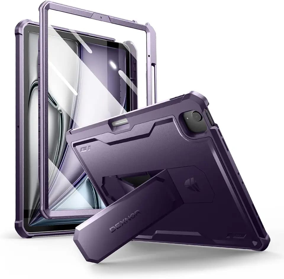 Dexnor for iPad Air 13 Inch Case 2025/2024 (M3/M2) with Pencil Holder, [Built-in Screen Protector & Multi-Angle Kickstand] Heavy Duty Shockproof Full Body Protective Cover for iPad Air 13, Purple