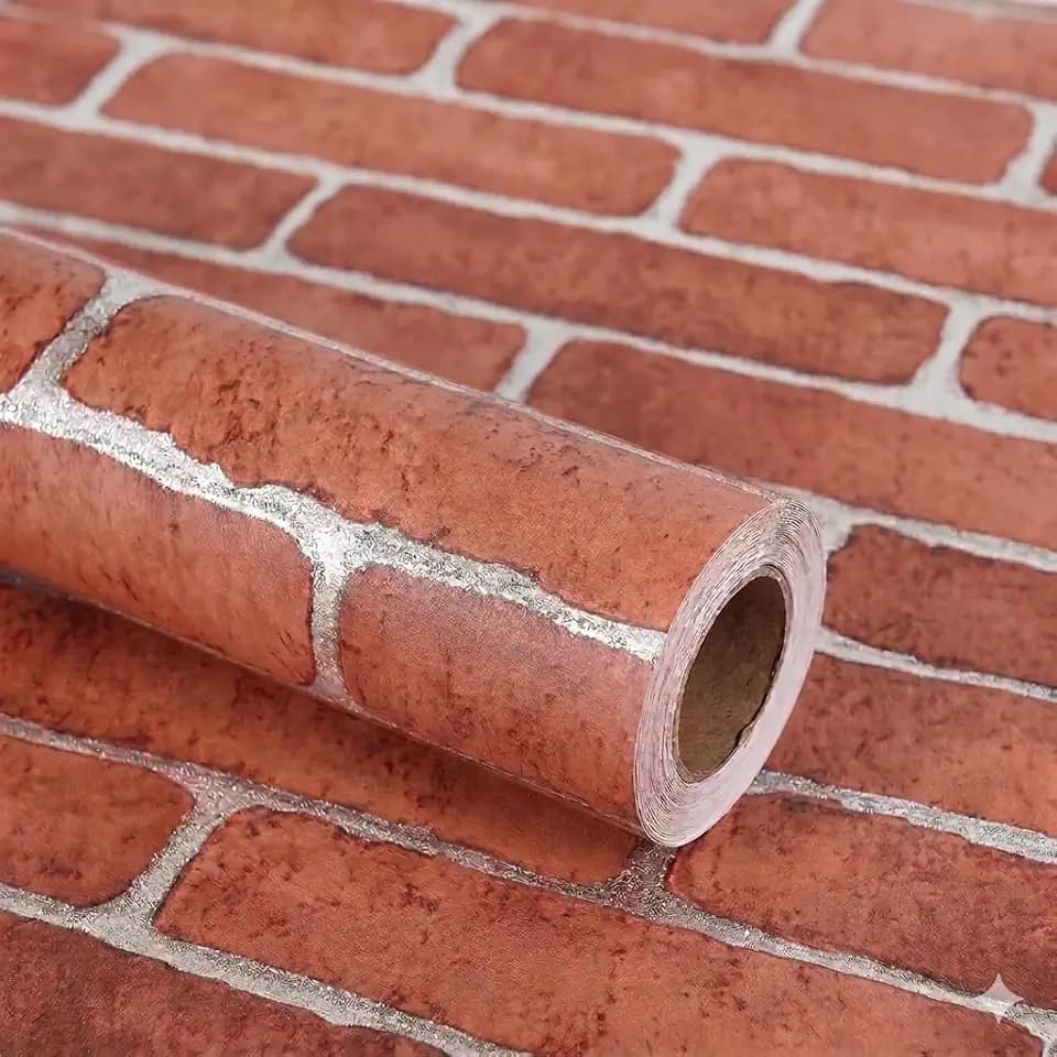 Lependor 17.71" X 118" Decorative Wallpaper Self-Adhesive Wall Paper Red Brick Printed Stick Paper Easy to Apply Peel and Stick - 17.71" x 9.8ft