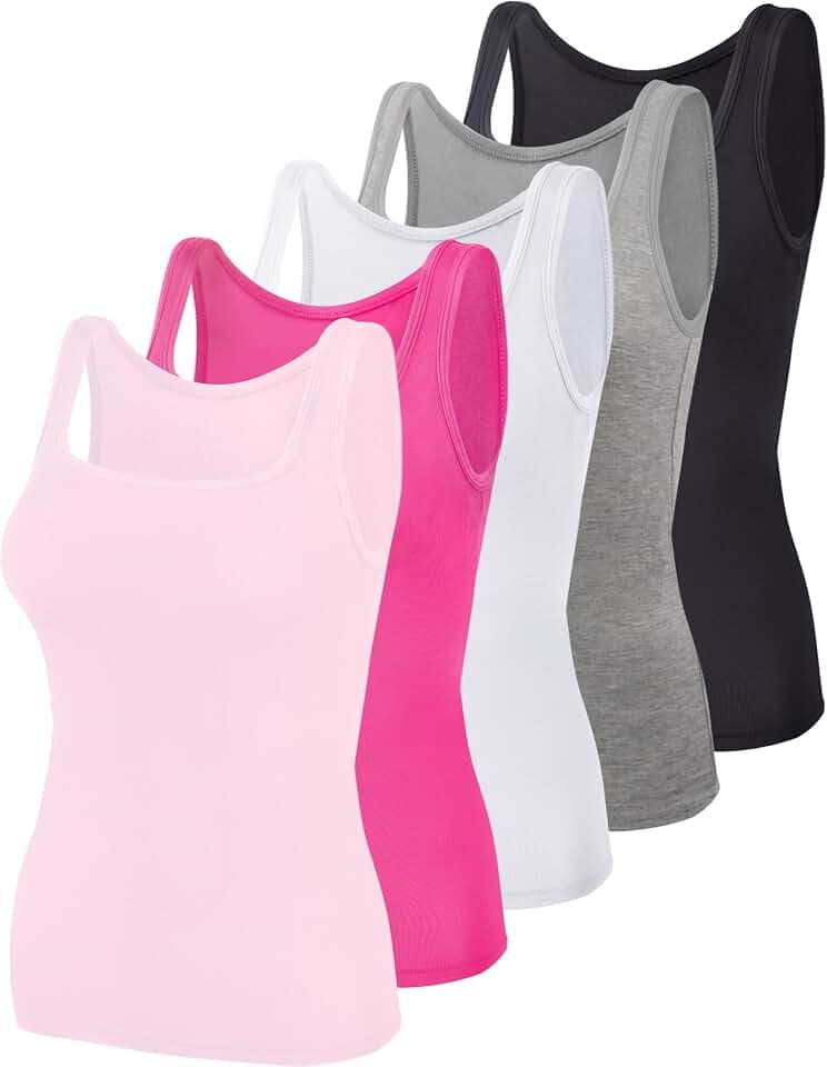BQTQ 5 Pcs Women's Square Neck Tank Tops Sleeveless Undershirt Basic Tanks