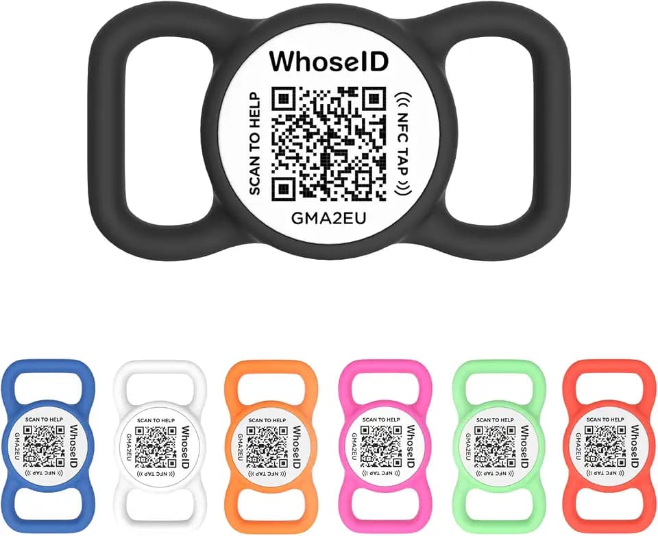 QR Code Dog Tag with NFC, Personalized Pet ID Tag, Silent Dog ID Tag, Modifiable Pet Online Profile, Multiple Emergency Contact, Scan QR Code Send GPS Location Email (Regular, Black&White)